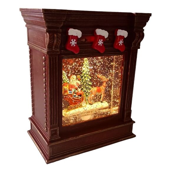 Fireplace Lighted Snow Globe LED Santa Sled Mantel Reindeer Y2K Christmas Winter - Picture 8 of 16